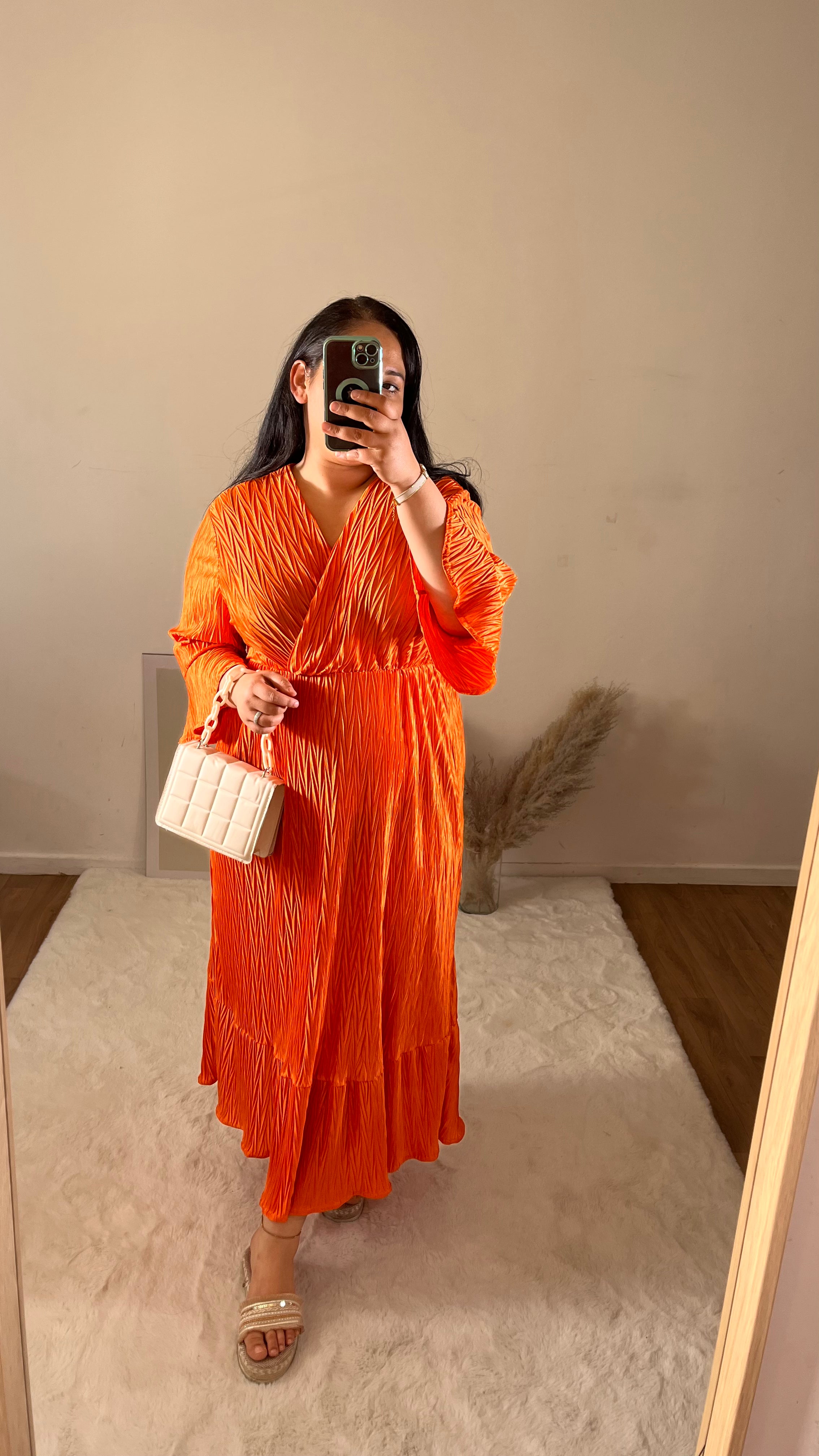 Robe Carla plissée légère orange